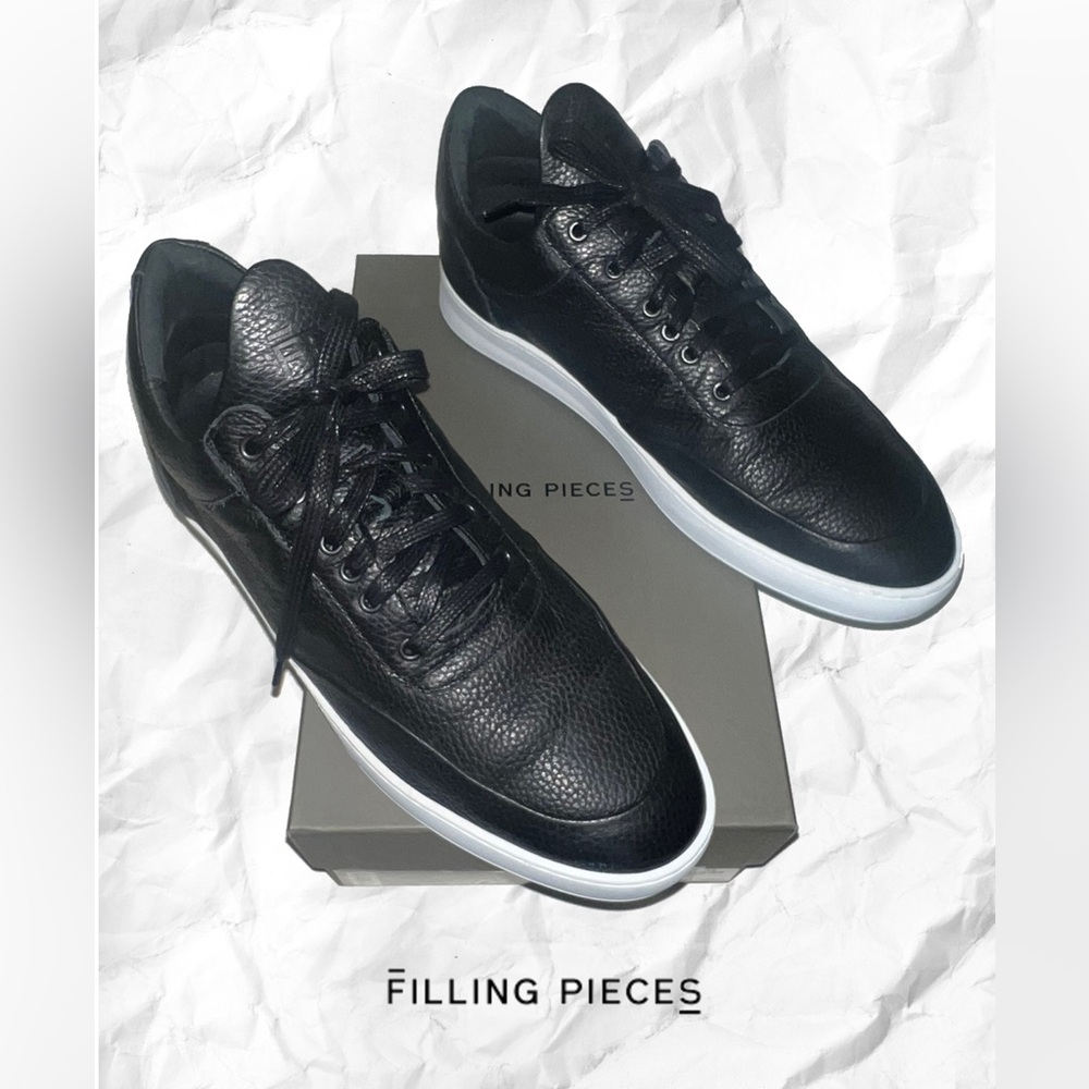 Filling Pieces Men's Black Low Top Grain Leather Sneakers